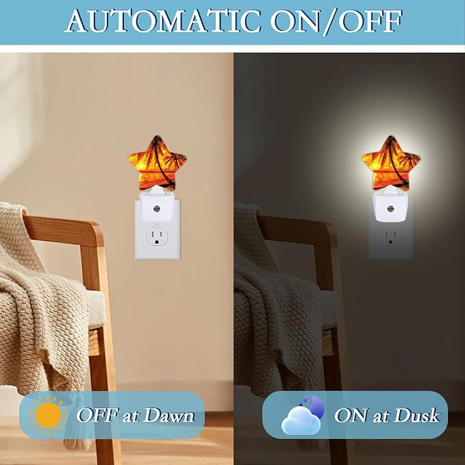 Sunset Seashore Plug-in Night Light with Dusk-to-Dawn Sensor for Bathroom,Bedroom and Hallway Sleep Friendly Lamp for Women/Girls/Boys Gift,0.5w