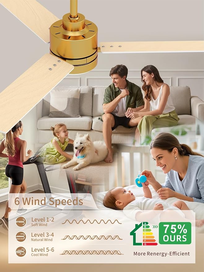 LANMEL Metal Ceiling Fan with Lights and Remote, 42 Inch, Gold & White | Modern Low Profile Flush Mount, Reversible, 3CCT Dimmable, Quiet, LED, For Bedroom, Living Room, Indoor/Outdoor Patio Use