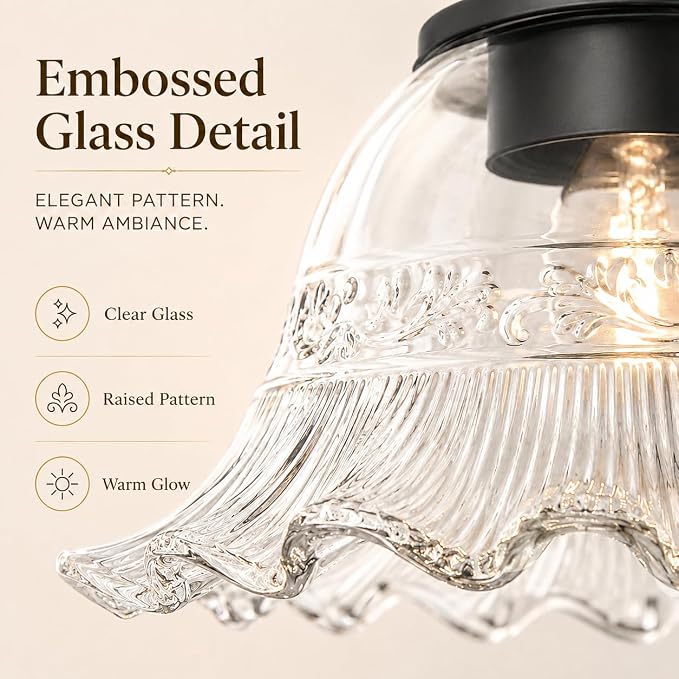 Matte Black Bathroom Wall Sconce Vintage Style, E26 Easy Mounted | Vanity Light with Flower Glass Shade, Bathroom Wall Lighting Fixture Beside Mirror, Easy Mounted for Bedroom, Hallway