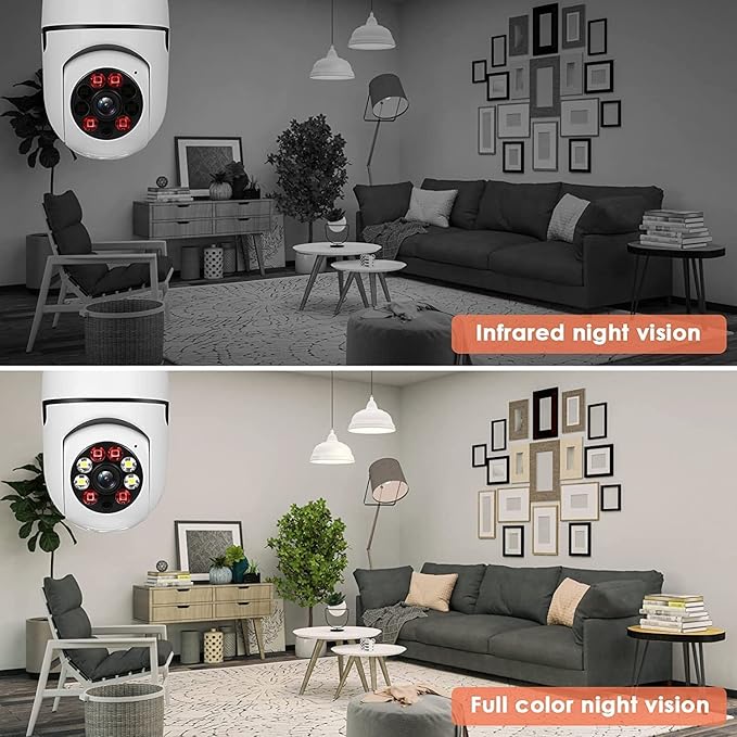 2PCS 360 Degree Security Cameras Wireless Outdoor, 2.4GHz & 5GHz WiFi Light Bulb Camera, 1080p Indoor for Home Camera System, Motion Detection, Two-Way Audio (2PCS)