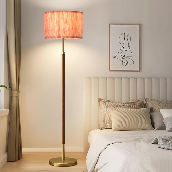 Wood Floor Lamp with 3 Color Temperatures,Vintage Floor Lamp with Remote Control,Dimmable Farmhouse Floor Lamp Mid Century Modern Standing Lamp Farmhouse Tall Pole Lamp for Living Room Bedroom