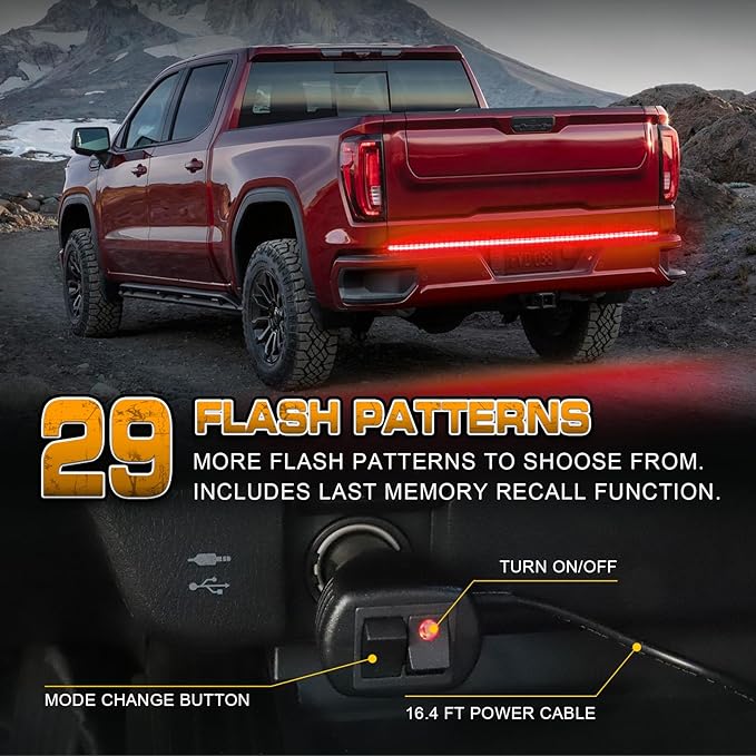 XRIDONSEN 48 inch Truck Red Tailgate Emergency Lights Strip 288 LED Tail/Rear Window Strobe Lights Police Firefighter Lights Flashing Warning Hazard Safety Caution Light for Vehicles Trucks Pickup POV