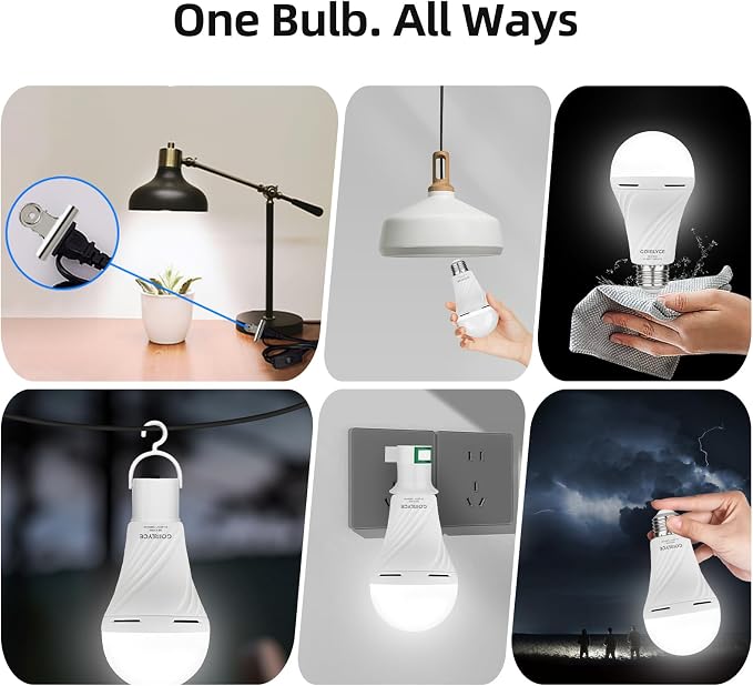 4Pack Rechargeable Emergency Light Bulbs, LED Battery Backup Bulb for Lamps | Emergency Light Bulb 9W Daylight E26/E27 6500K 1500mAh Operated Light Bulb for Home Power Outage Camping Hurricane Hiking