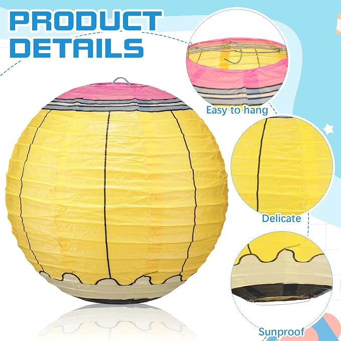 12 Pcs Back to School Classroom Paper Lanterns 10 Inch Classroom Hanging Decoration Composition Notebook Pencil Crayon Apple Lanterns Ceilings for First Day of School Party Supplies