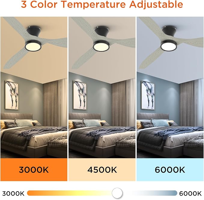 TALOYA 52 Inch Ceiling Fans with Lights Led Remote Control Flush Mount Low Profile for Bedroom Farmhouse Patio Outdoor Living Room Kitchen Dining Room,DC Motor,Reversible,White Oak