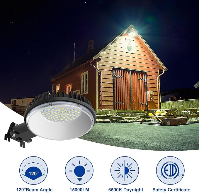 120W Dusk to Dawn Outdoor Lighting with 15KLM 6500K Daylight for Yard | 120W LED Barn Light with IP65 Waterproof, Security Yard Outdoor Lights for Street, Warehouse, Garage
