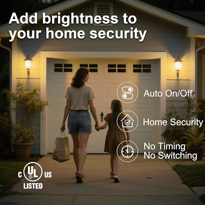 TJOY Dusk to Dawn Light Bulb Outdoor, Light Sensor, Automatic On/Off, 3000K | Photocell A19 LED Bulb for Outdoor Porch Lighting, 60W Equivalent, Energy Efficient 9W, Warm White, E26 Base, 8 Pack
