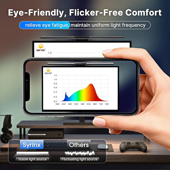 Syrinx 16.7" Computer Monitor Light Bar with Ambient Backlight, USB Reading LED Lamp, Screen Monitor Lamp, Touch + Gesture Control, Dimmable Desk Light, Eye-Caring, No Screen Glare for (RGB)