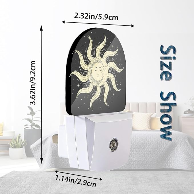 Moon Star Sun Night Lights Plug into Wall for Girls Boys Room,Night Light LED Lamp Dusk to Dawn Sensor Round Lamp for Bedroom Bathroom Hallway Home Wall Decor