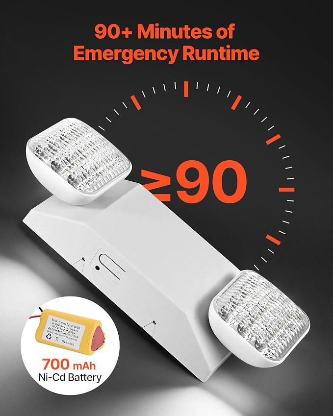 VEVOR 12 Pack Emergency Lights for Business, with Battery Backup, Commercial LED Emergency Exit Lighting Fixtures, AC 120/277V, with Two Square Head Adjustable, 90-Minute Backup, for Business, White