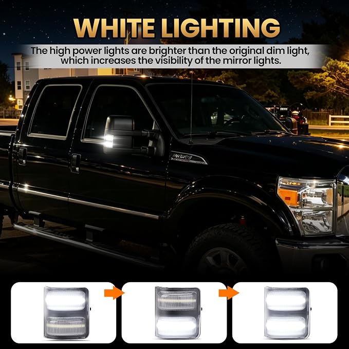 Side Mirror Lights Clear Lens White for 2008-2016 Ford F250 F350 F450 F550 | LED Side Mirror Marker Lights, White Turn Signal Mirror Light, Replace OEM Mirror Marker Lamps, Pack of 2