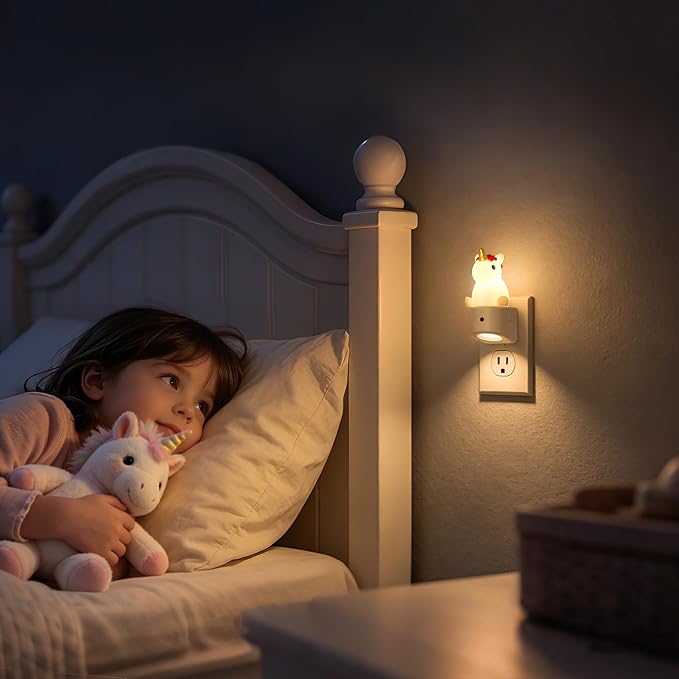 Night Light for Kids,3D Cute Unicorn Kids Night Light with Sensor | Dusk to Dawn Sensor,RGB+Soft White 3000K,Plug in Night Light for Kids Room Decor,Birthday Gift Nightlight for Kids