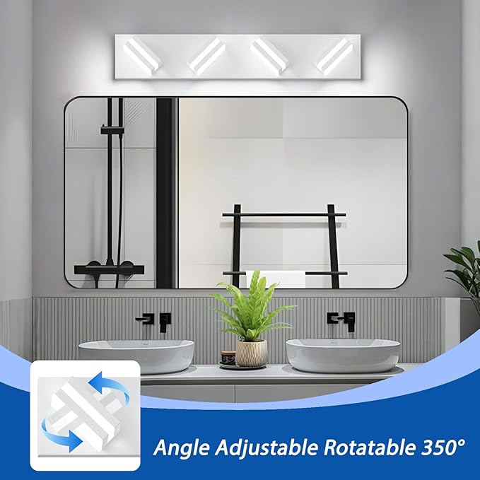 IZORRO LED Modern Bathroom Lights Fixtures(4-Light,Dimmable),Matte White Acrylic Wall Lighting,Vanity Lights for Bathroom Over Mirror - 6000k 24In （No Assembly Required）