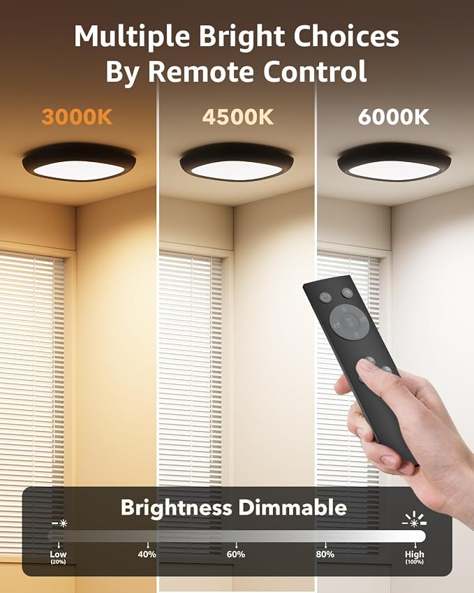 Waterproof Shower Light, Motion Sensor Ceiling Lights Rechargeable | 12000mAh Battery Operated, No Wiring, Portable, Wireless Closet Overhead Light with Remote for Garage Hallway Pantry Bathroom