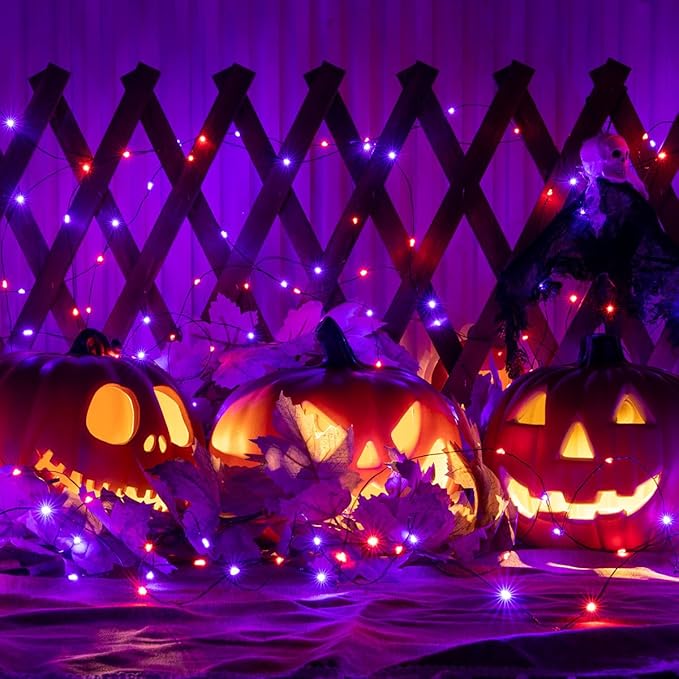 Halloween Fairy Lights 400FT 1200 LED Long Waterproof Plug in Purple and Orange LED String Lights with Remote 8 Modes for Indoor or Outdoor, Patio, Backyard,Garden