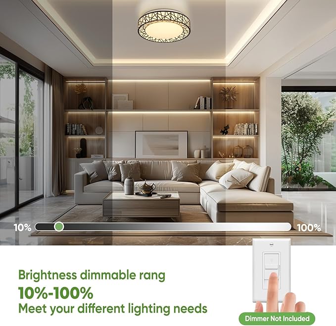 20 Inch Flush Mount Ceiling Light, Modern Black LED Ceiling Light Fixture, 42W 4000LM 2700-6500K Adjustable, Dimmable Ceiling Lights for Bedroom, Kitchen, Hallway, Bathroom, ETL Listed