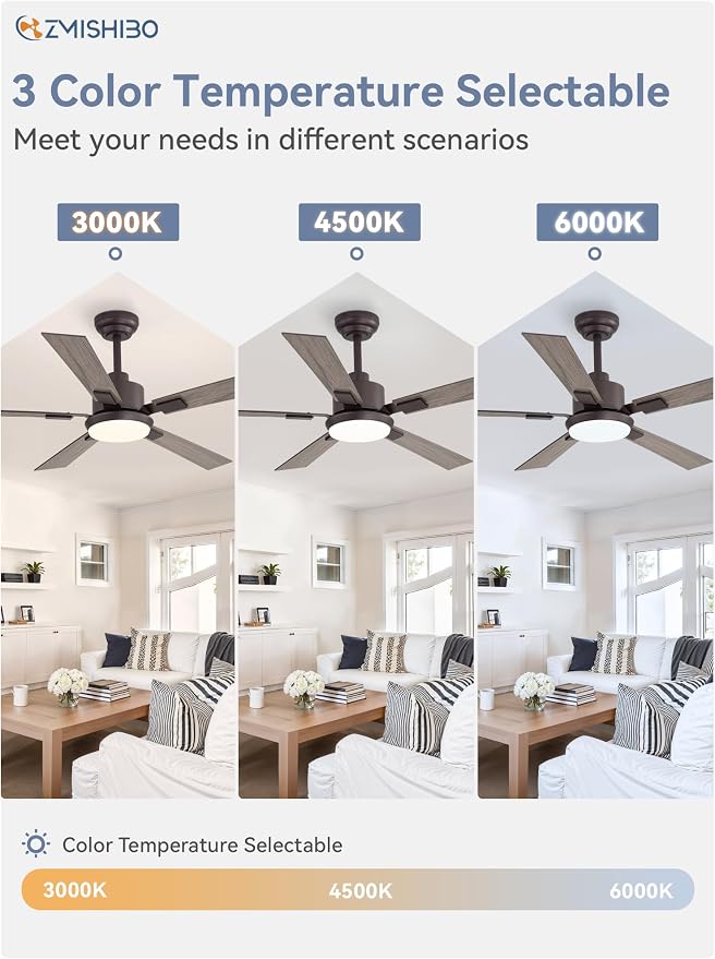 ZMISHIBO 52” Farmhouse Ceiling Fan with Light, Remote Control, Oil Bronze | High CFM Powerful Airflow, Quiet DC Motor, 3 CCT LED, Indoor/Covered Outdoor, Dual-Finish, Damp Rated, Rustic