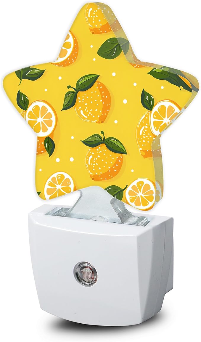 Lemon Leaves Dusk to Dawn Star Night Light,Summer Tropical Fruit Smart Sensor Nightlight for Bedroom Kitchen Hallway Stairs,Plug-in Energy Efficient Decor Desk Lamp Women Men Gifts