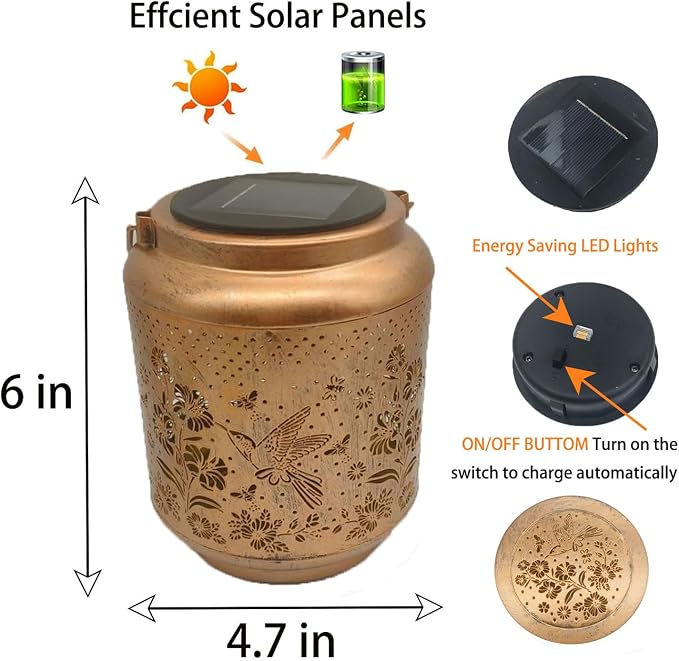 Hummingbird Solar Outdoor Waterproof Lantern Garden Decor Birthday Gifts for Women Mon Grandma Metal Hanging Solar Lights Outside LED Lanterns for Yard Patio Lawn Pathway Landscape (Hummingbird)