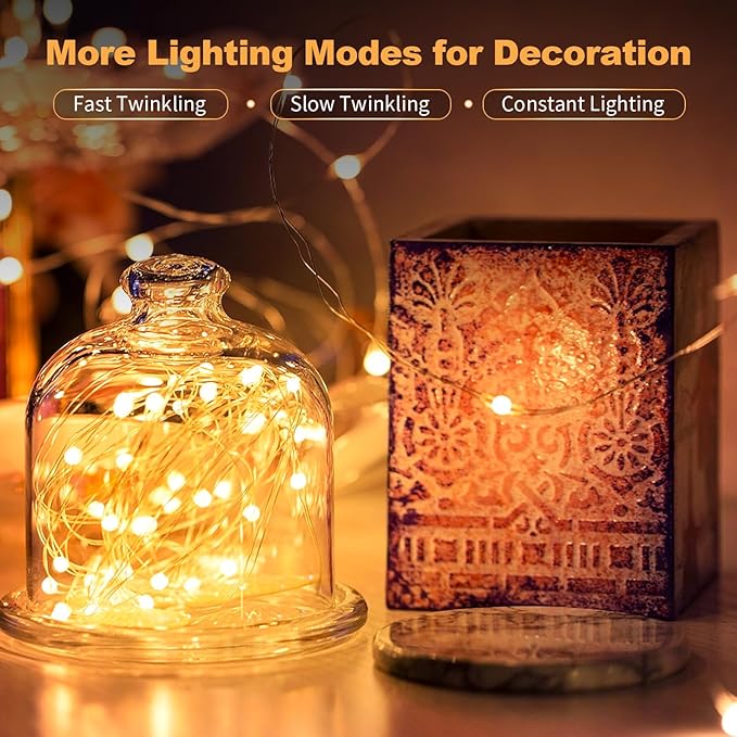 20 Pack LED Fairy Lights Battery Operated,3 Features Blinking Slowly Blinking & just on 7FT 20 LED Waterproof Mini Twinkle String Lights for Christmas Decorations,10 White & 10 Warm White