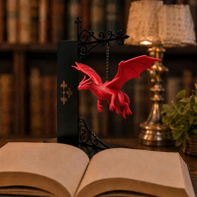 Magical Floating Dragon Bookshelf Lamp, Warm LED Dragon Night Light, Fantasy Reading Nook Decor, Unique Gift for Fantasy Lovers and Book Readers (red)