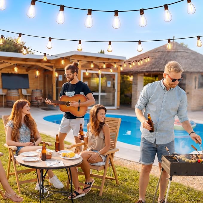 200FT Outdoor String Lights with Remote & Dimmable, 72+2 Shatterproof Waterproof Bulbs, Dimmable Outside Hanging Patio Lights for Backyard, Porch, Deck, Garden 2200K Warm White