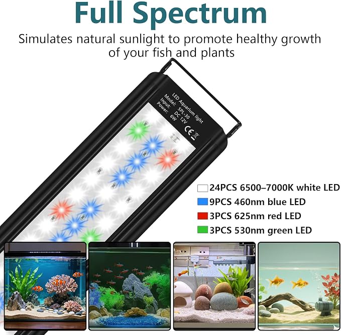 Uncle Yang LED Aquarium Light for 12 to 18 Inch Aquarium LED Light 6W | Auto On Off with Timer Adjustable Brightness Memory Function with Extendable Bracket for Planted Tank