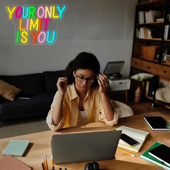 Your Only Limit Is You Neon Sign for Wall Decor | Dimmable motivational neon light, home office bedroom decor, gift for teens entrepreneurs, size 14.4*9.4 in