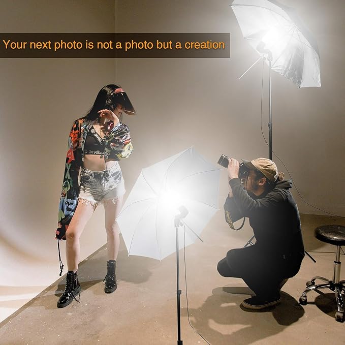 EMART Umbrella Photography Lighting Kit with 45W 5500K Bulb for Studio | 33" Shoot Through & Reflective Photography Umbrella, Tripod Stand, Full Spectrum Bulbs for Video Recording, Portrait, Podcast