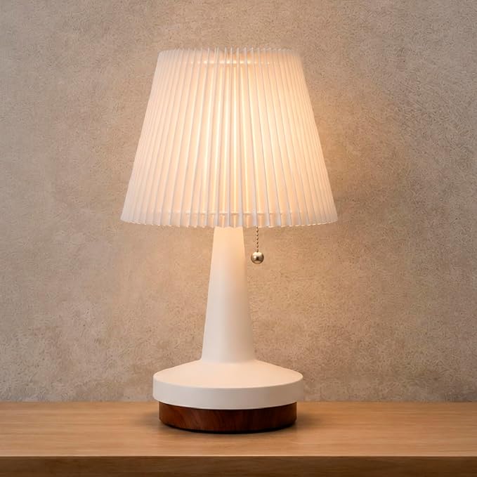 HarvestLand Pirouette 16'' White Table Lamp, Pleated Shade Bedside Lamp, Lamp for Living Room, Nightstand Lamp