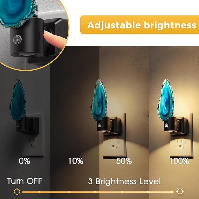 L LOHAS LED Night Light, Night Lights Plug into Wall, Agate Nightlight Rotating, Dimmable Dusk to Dawn Sensor, Healing Stone Agate Decorative Nightlight for Bedroom,Living Room[2 Pack]