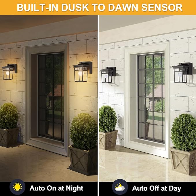 Porch Light with GFCI Outlet Built in, Dusk to Dawn Outdoor Lighting with Outlet, Waterproof Anti-Rust Alunmium Exterior Wall Mount Fixture, Outside Light for House Garage Front Door, Bulb Included