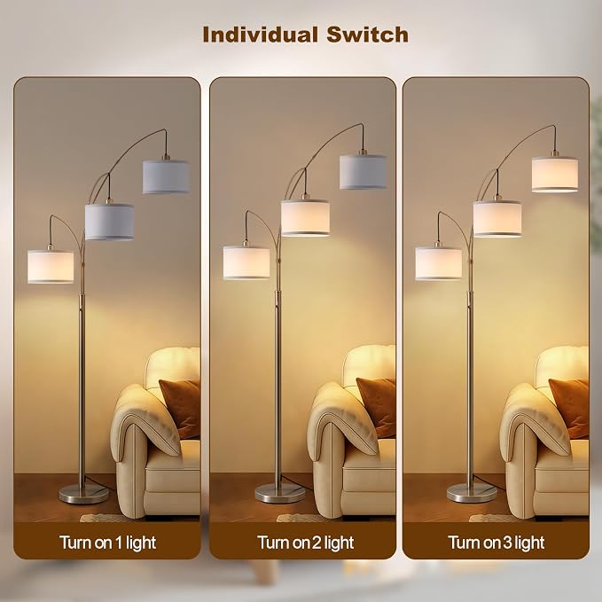 Floor Lamps for Living Room, 2400LM Super Bright Arc Floor Lamp with Remote Control, 3 Light Tall Floor Lights with Stepless Dimmable, 80" Mid Century Tree Floor Lamp for Bedroom, Office