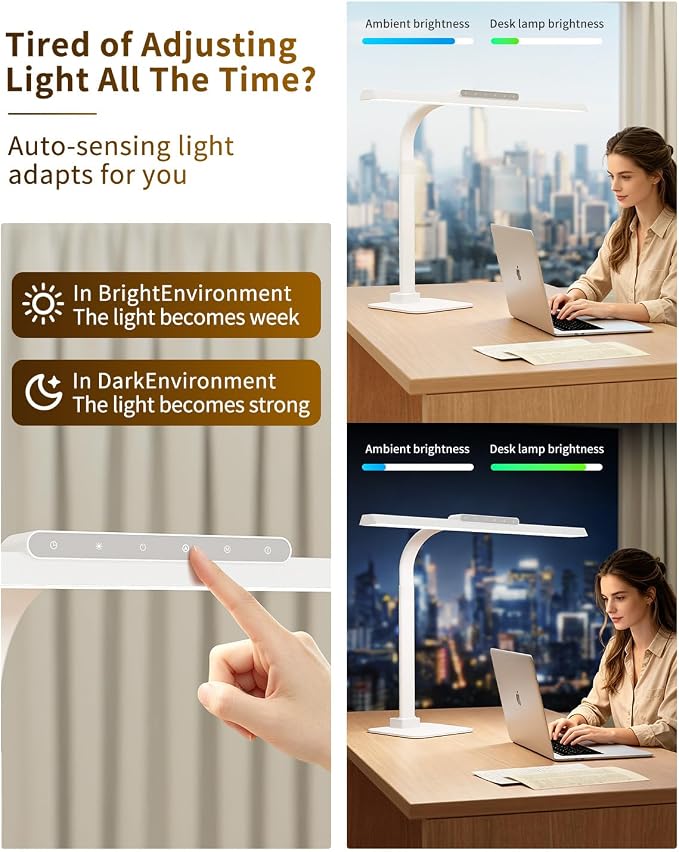 24W Desk Lamp for Home Office, Brightness Touch Control with Stable Base | Brightness Adjustable Gooseneck Tall Office Lights for Drawing,Reading,Crafts,Gaming,Workbench,Architect,Study