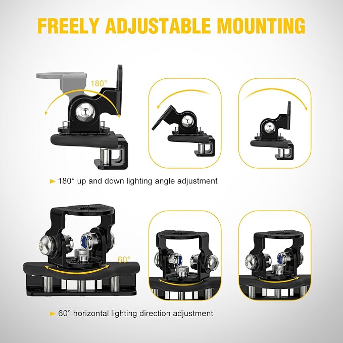 Nilight LED Light Bar Mounting Brackets Hood Work Lamp Mount Clamp Holder | 2PCS Universal Adjustable A Pillar Led Pod Light Mounts for Off-Road Truck SUV, Black