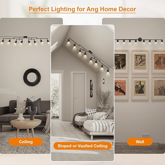 Plug in Track Lighting LED, Track Lighting Fixtures Ceiling, Black 8-Light Kitchen Light Kit, Plug in Wall Light with 14.8ft Power Cord, Rotatable Ceiling Spotlight for Bedroom(GU10 Socket, NO Bulb)
