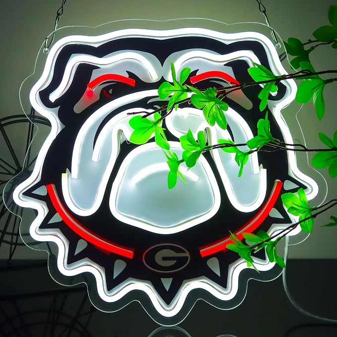 University Football Bulldogs Neon Sign，Neon Light LED Sign for Sports Fans Gifts，Neon Wall Art Sign Dimmable for Man Cave、Dormitory