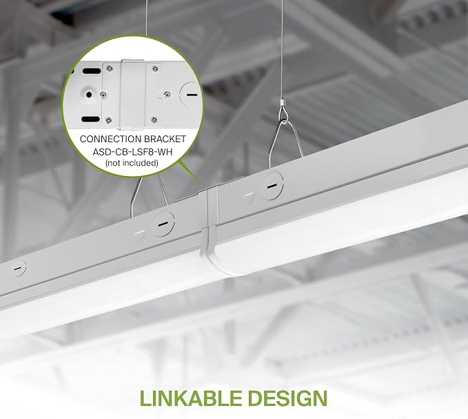 ASD 4ft LED Linear Strip Light Fixture with Q-Base | UL DLC Stairwell Certified Luminaire 20W-40W 120-277V Linkable LED Shop Light | 3500K-5000K Adjustable Commercial Ceiling Lighting