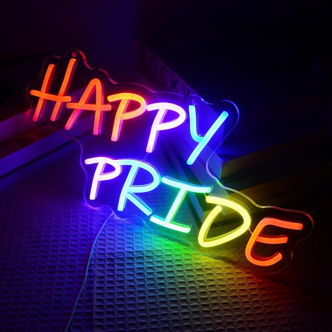 Happy Pride Neon Signs Colorful Letters LED Light up Pride Day Rainbow Neon LED Sign Gift for Transgender Pansexual Bisexual LGBT Gay Art Modern Lamp Decorative Lesbian Party