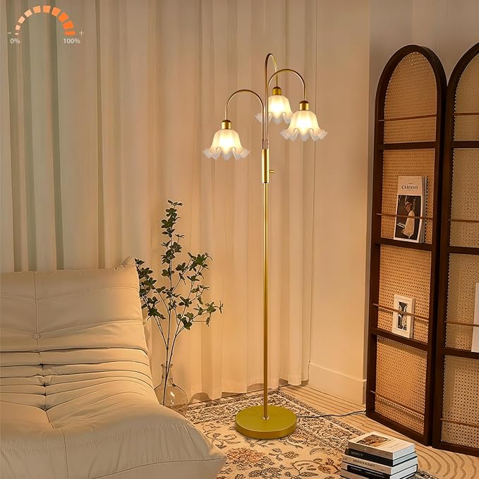 Lightdot 70IN Flower Floor Lamp for Living Room, 3 Light Dimmable Tree Floor Lamps with Bulb Included for Wedding/Party, Unique Floral Tall Lamp with 5Lbs Heavy Base for Bedroom/Sofa Beside-Gold