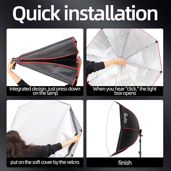 Softbox Lighting Kit,37" Octangle Softbox Photography Lighting Kit with 110W 2700-6500K 11000Lux Dimmable LED Prismatic Lamp and Remote Control,Photo Studio Soft Box Lights for Video Recording