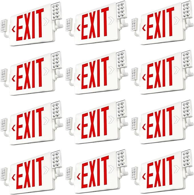 FREELICHT 12 Pack Double-Sided Exit Sign with Emergency Lights, LED Adjustable LED Emergency Exit Lights with Battery Backup, Hard Wired,UL Certified, AC 120/277V