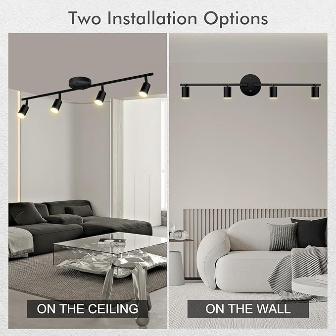 4 Light Track Lighting Fixtures Ceiling, 16W/2700K Black Track Lighting with Acrylic Lampshade & Rotatable Light Heads, 20000hrs Lifespan, Modern LED Track Lights Ceiling for Kitchen/Hallyway