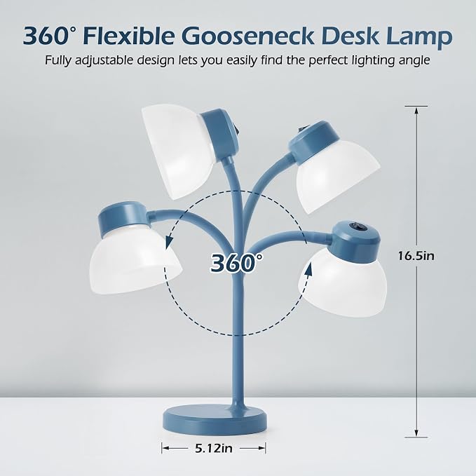 Desk Lamps for Home Office,Small LED Reading Lamp,5000K Eye-Care Desk Light | Desk Lamps for College Dorm, Kids Study Table, Bedroom , Flexible Gooseneck, Compact Small Table Lamp, Space-Saving Design