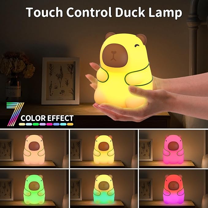Cute Capybara Night Light, LED Squishy Novelty Animal Lamp,7 Colors Dimmable Capybara Nursery Night Light for Kids Sleeping,Rechargeable Touch Lamps, Kawaii Room Dorm Decor, Funny Gift