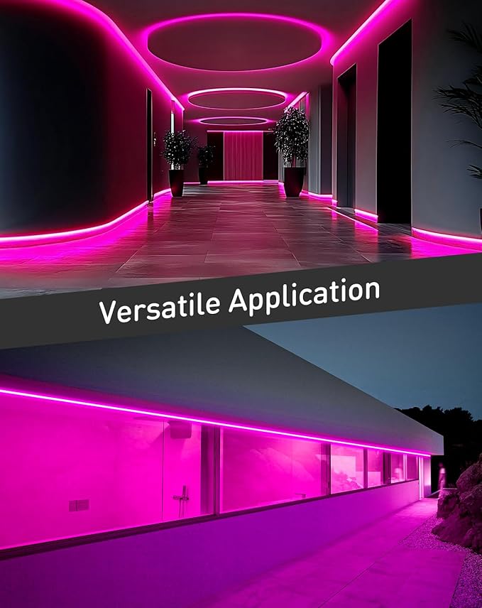 Shine Decor LED Rope Lights AC 120V, Connectable & Cuttable Dotless 120LEDs/M Eco Neon Strip Lighting, ETL IP65 Waterproof & Weather-Resistant for Home Commercial, 8x16mm, Pink, 16.4FT
