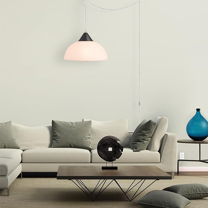 Globe Electric 60435 1-Light Plug-in Pendant Light Fixture, Dark Bronze Finish, Frosted Shade, Adjustable Clear Cord Height, Modern Hanging Lights for Kitchen Island, Hallway, or Dining Room