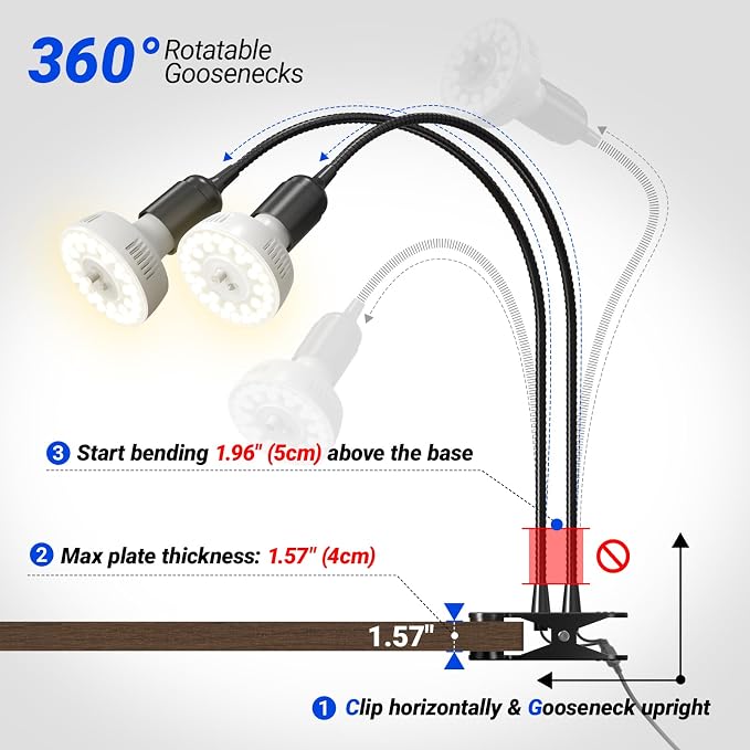 Barrina Orbgrow OG11A2 Clip On Grow Light for Indoor Plants, 4000K 22W | Integrated Stepless Dimming & Timing, Full Spectrum, High PPFD, 2 Goosenecks with E26 Plant Light Bulbs