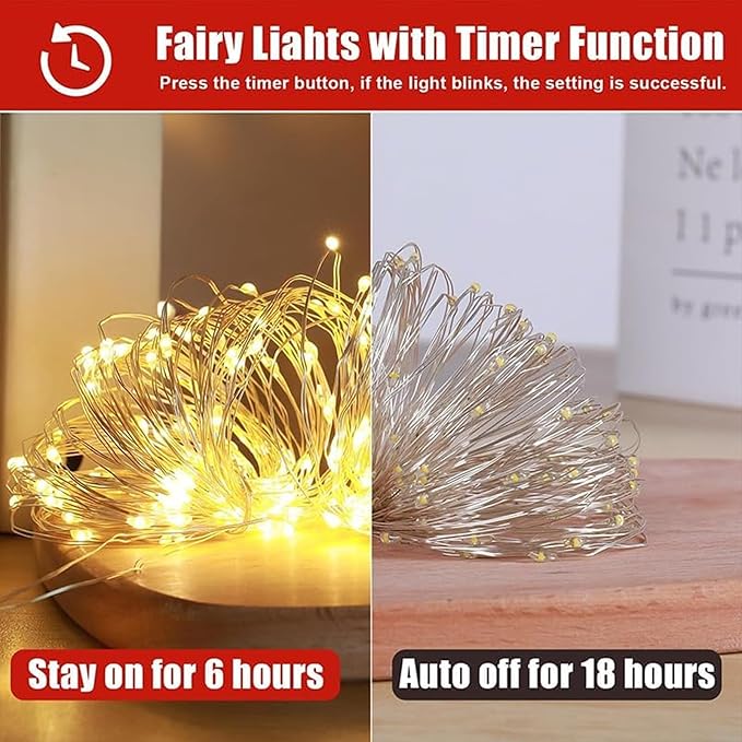 Honche 2 Pack Fairy Lights Battery Operated with Timer 6.65FT/Pack 20LED Twinkle Lights Copper Wire String Lights Battery Powered for Indoor DIY Wedding Party Holiday Christmas Decoration