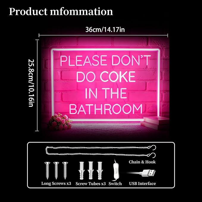 Pink Neon Sign Led Sign Neon Signs for Wall Decor Neon Lights | Please Don't Do In The Bathroom Led Light Up Sign, Pink Room Decor, Boys Girls Gift, Party, Wall Decor, 5V USB Powered